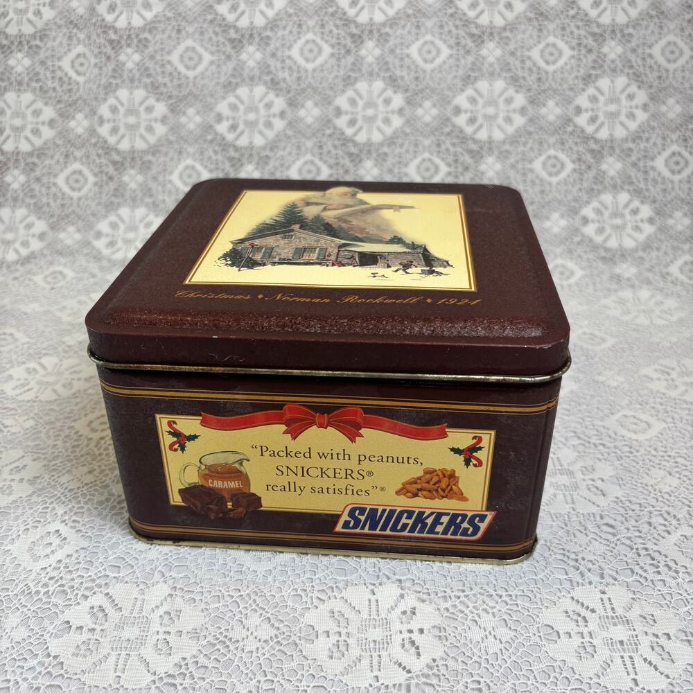 1993 Snickers Norman Rockwell Christmas Collector Tin Candy Cookie Storage Box